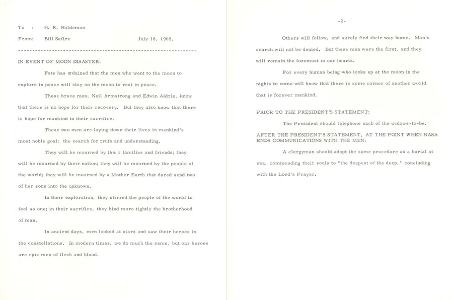 In the event of Moon disaster speech by William Safire